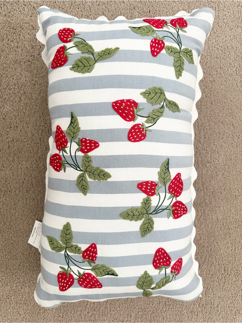 Set of 2 Strawberry Embroidered Blue & White Stripes Indoor/Outdoor Throw Pillow - Picture 12 of 17